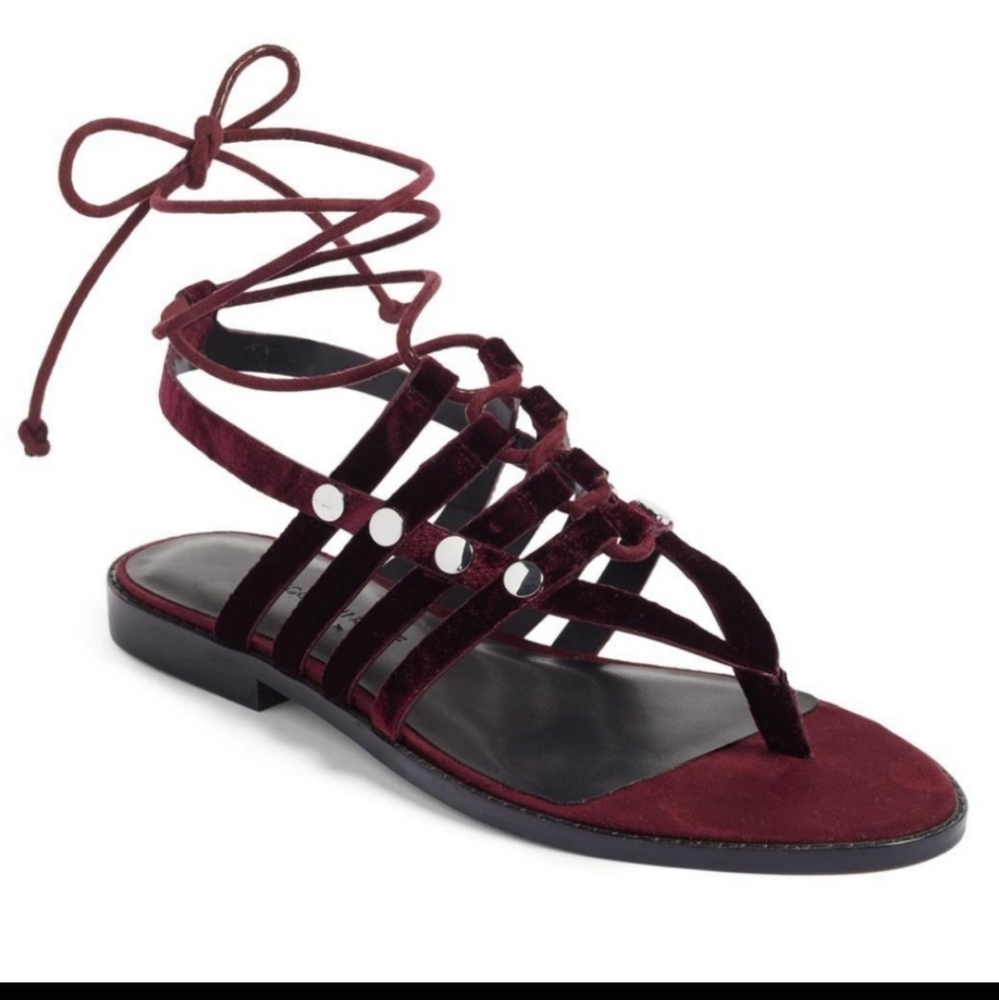 Rebecca Minkoff Deep Acai Red Velvet Evonne Strappy Tie-Up Thong Sandal